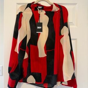 DKNY Vibrant Red and Black Patterned blouse